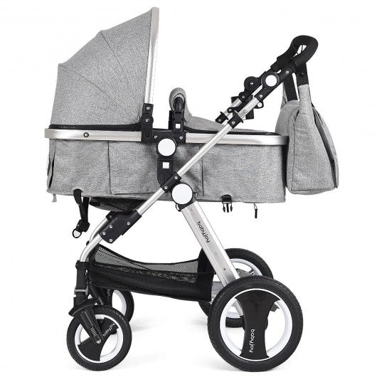 Folding Aluminum Baby Stroller Baby Jogger with Diaper Bag-Gray