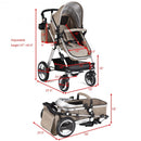 Folding Aluminum Baby Stroller Baby Jogger with Diaper Bag-Beige