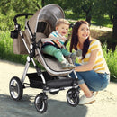 Folding Aluminum Baby Stroller Baby Jogger with Diaper Bag-Beige