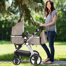 Folding Aluminum Baby Stroller Baby Jogger with Diaper Bag-Beige