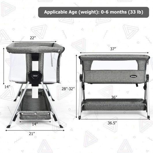 Adjustable Baby Bedside Crib with Large Storage-Dark Gray
