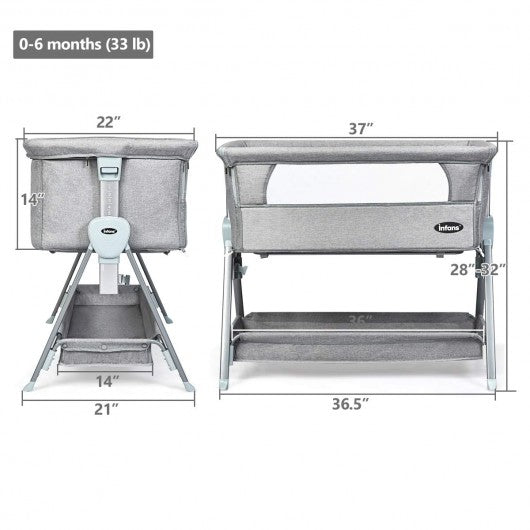 Adjustable Baby Bedside Crib with Large Storage-Gray