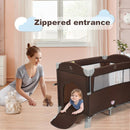 5-in-1  Portable Baby Beside Sleeper Bassinet Crib Playard with Diaper Changer-Brown
