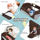 5-in-1  Portable Baby Beside Sleeper Bassinet Crib Playard with Diaper Changer-Brown