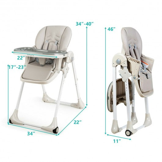 Baby Convertible High Chair with Wheels-Gray