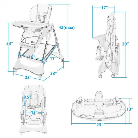 A-Shaped High Chair with 4 Lockable Wheels-Gray
