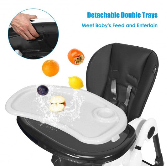 A-Shaped High Chair with 4 Lockable Wheels-Gray