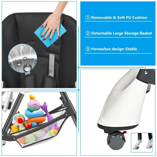 A-Shaped High Chair with 4 Lockable Wheels-Gray