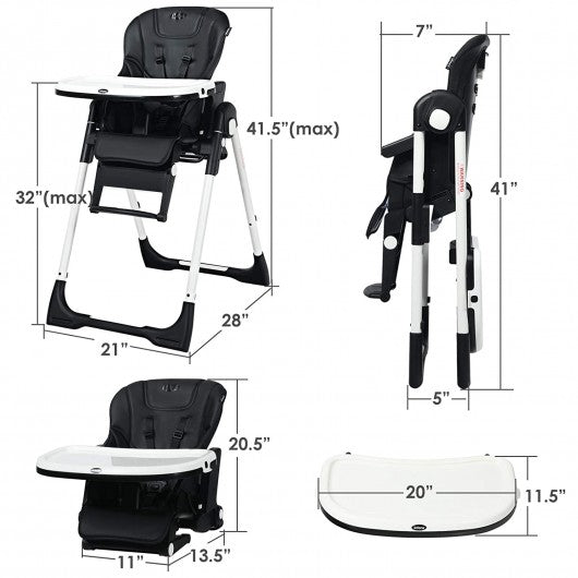 4 in 1 High Chair–Booster Seat with Adjustable Height and Recline-Black
