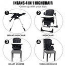 4 in 1 High Chair–Booster Seat with Adjustable Height and Recline-Black