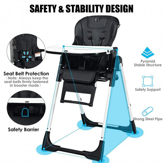 4 in 1 High Chair–Booster Seat with Adjustable Height and Recline-Black