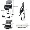 4 in 1 High Chair–Booster Seat with Adjustable Height and Recline-Gray
