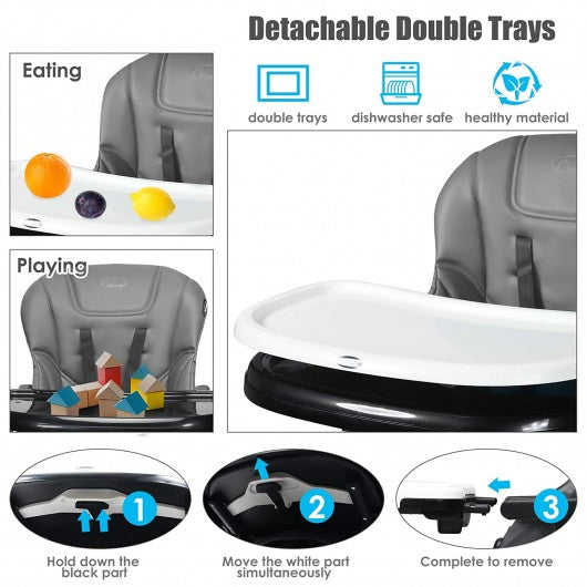 4 in 1 High Chair–Booster Seat with Adjustable Height and Recline-Gray