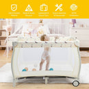 Portable Foldable Baby Playard Nursery Center with Changing Station-Beige