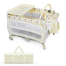 Portable Foldable Baby Playard Nursery Center with Changing Station-Beige