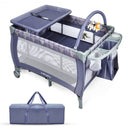 Portable Foldable Baby Playard Nursery Center with Changing Station-Gray