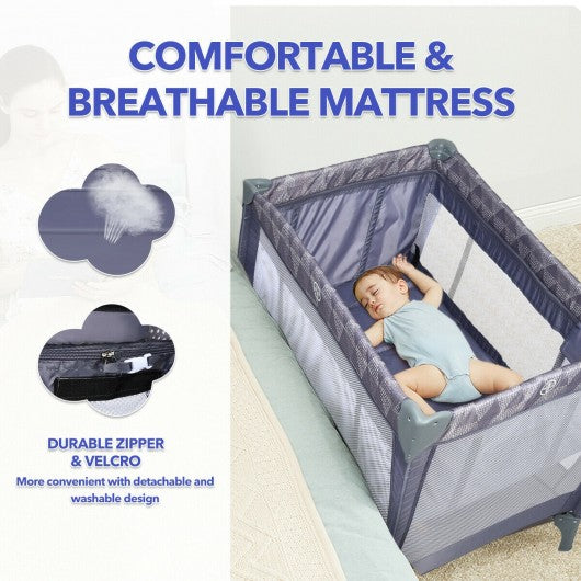 Portable Foldable Baby Playard Nursery Center with Changing Station-Gray