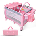 Portable Foldable Baby Playard Nursery Center with Changing Station-Pink