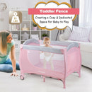 Foldable Safety  Baby Playard for Toddler Infant with Changing Station-Pink