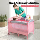 Foldable Safety  Baby Playard for Toddler Infant with Changing Station-Pink