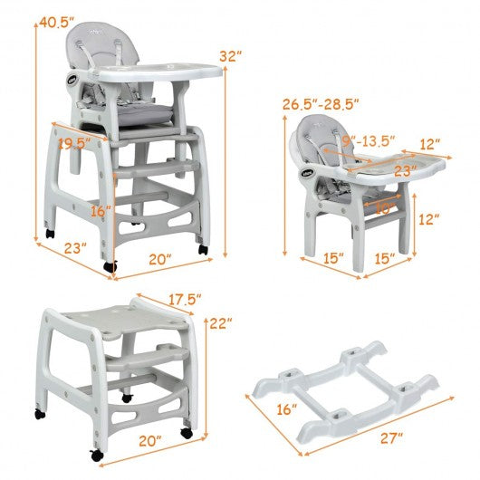 3 in 1 Baby High Chair with Lockable Universal Wheels-Gray