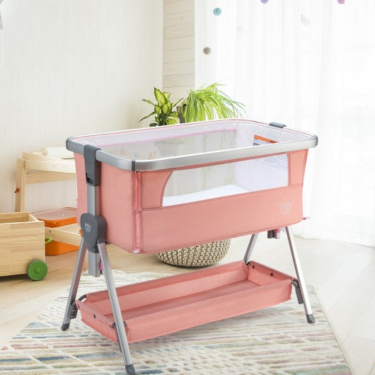 Baby Bed Side Crib Portable Adjustable Infant Travel Sleeper Bassinet-Pink