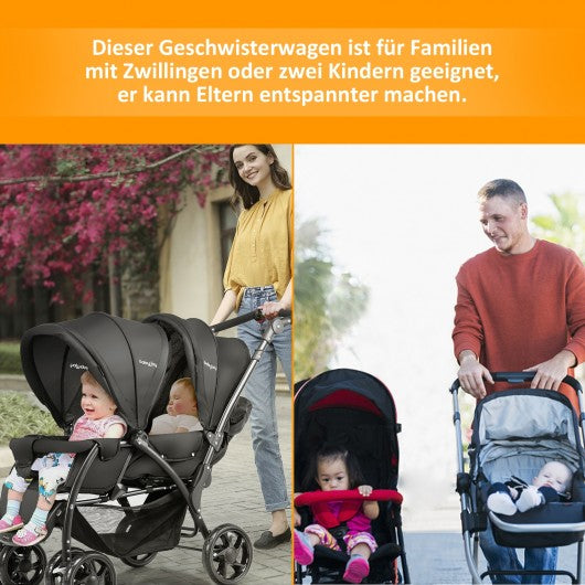 Foldable Lightweight Front Back Seats Double Baby Stroller-Black