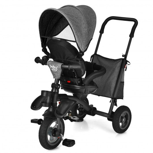 7-In-1 Baby Folding Tricycle Stroller with Rotatable Seat-Gray