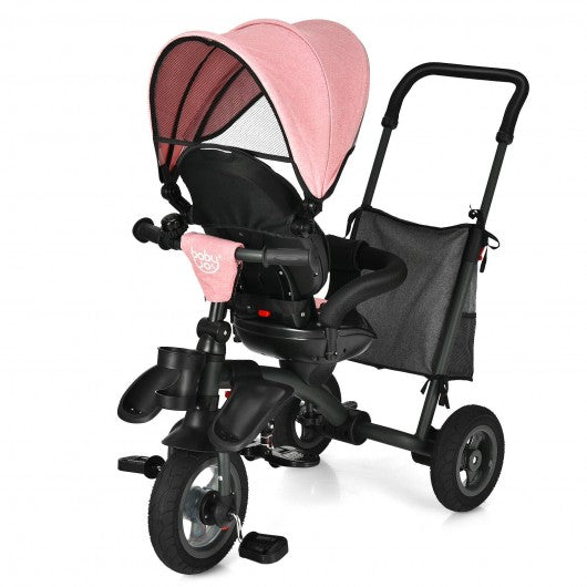 7-In-1 Baby Folding Tricycle Stroller with Rotatable Seat-Pink
