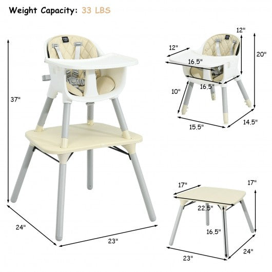 4 in 1 Baby Convertible Toddler Table Chair Set with PU Cushion-Beige