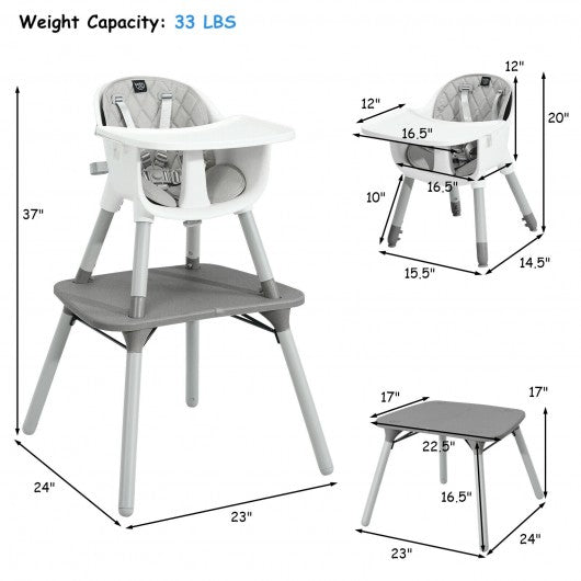 4 in 1 Baby Convertible Toddler Table Chair Set with PU Cushion-Gray