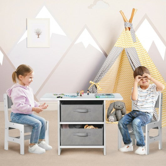 Kids Art Play Wood Table and 2 Chairs Set with Storage Baskets Puzzle
