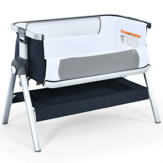 Baby Bassinet Bedside Sleeper with Storage Basket and Wheel for Newborn-Navy