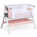 Baby Bassinet Bedside Sleeper with Storage Basket and Wheel for Newborn-Pink