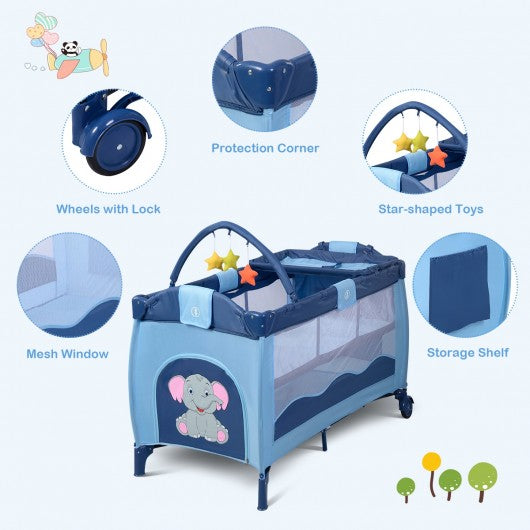 Portable Baby Crib Playpen Playard Pack Travel Infant Bassinet Bed Blue