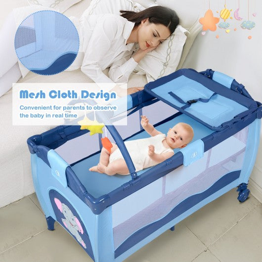 Portable Baby Crib Playpen Playard Pack Travel Infant Bassinet Bed Blue