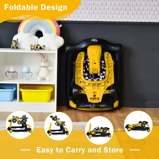 4-in-1 Foldable Activity Push Walker with Adjustable Height-Yellow
