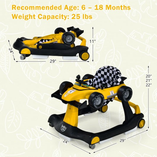 4-in-1 Foldable Activity Push Walker with Adjustable Height-Yellow
