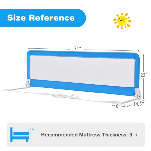 71 Inch Extra Long Swing Down Bed Guardrail with Safety Straps-Blue