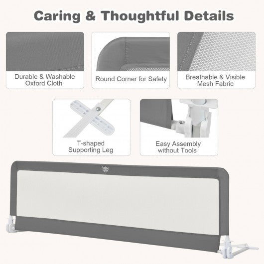 71 Inch Extra Long Swing Down Bed Guardrail with Safety Straps-Gray