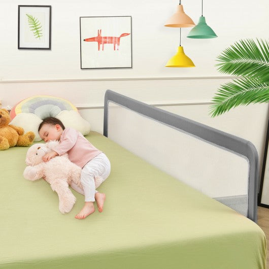 71 Inch Extra Long Swing Down Bed Guardrail with Safety Straps-Gray