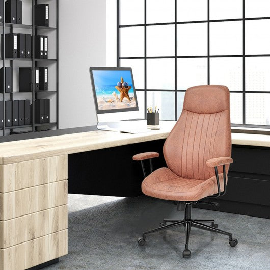 High Back Ergonomic Office Chair with Suede Fabric-Deep Brown