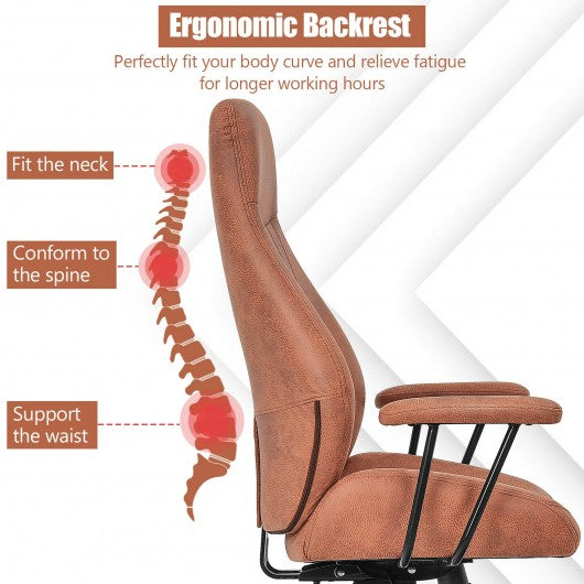 High Back Ergonomic Office Chair with Suede Fabric-Deep Brown