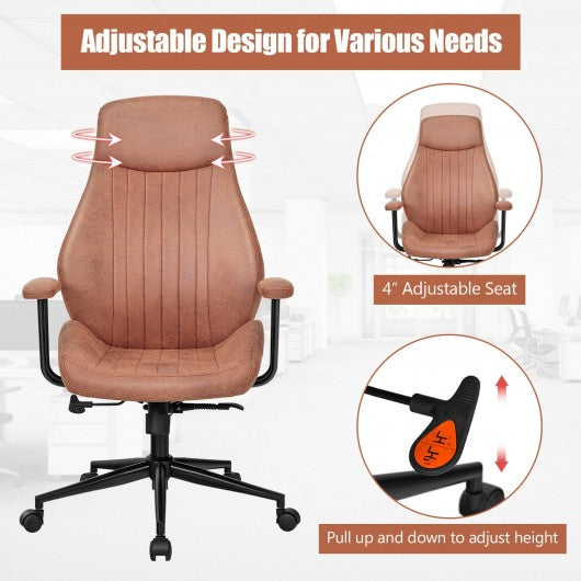 High Back Ergonomic Office Chair with Suede Fabric-Deep Brown