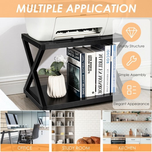 Desktop Printer Stand 2 Tiers Storage Shelves with Anti-Skid Pads Black