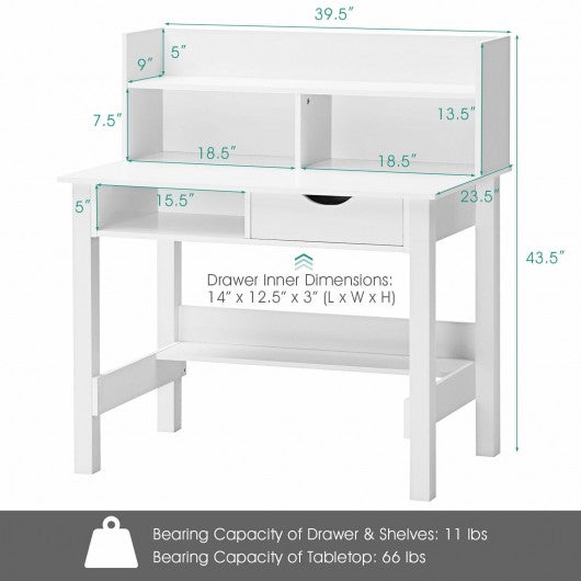 Home Office Computer Desk with Storage Shelves and Drawer Ideal for Working and Studying