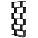 6 Tier S-Shaped Bookshelf Storage Display Bookcase Decor Z-Shelf -Black