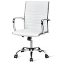 PU Leather Office Chair High Back Conference Task Chair with Armrests-White