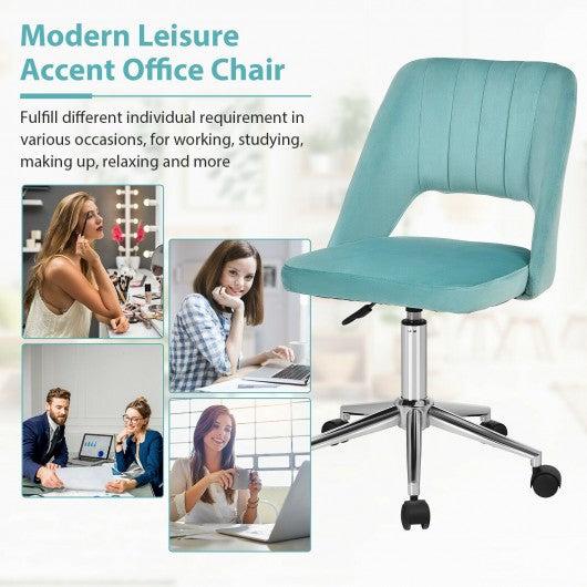 Adjustable Velvet Accent Swivel Vanity Office Chair with Chrome Base-Green