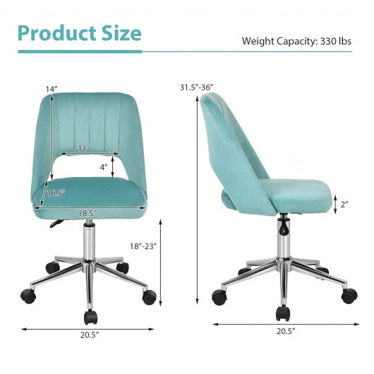 Adjustable Velvet Accent Swivel Vanity Office Chair with Chrome Base-Green